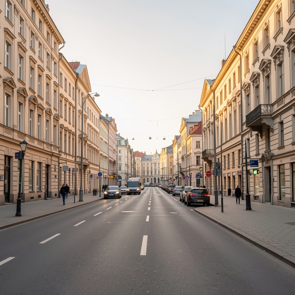 Ulica Marszałkowska w Warszawie o spokojnym poranku z miejską architekturą